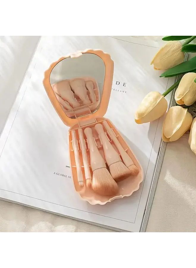 White Professional Makeup Brush Set With Mirror Storage Box 5pcs Nylon Brushes - Image 3
